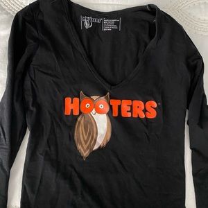COPY - Black long sleeve Hooters V-neck shirt.